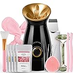 Colorfarm Facial Steamer Nano Ionic: Face Steamer Home Spa Kit Deep Cleaning Unclogs Pores Sinuses Inhaler with 8 Skin Care Tools - Relaxing Self Care Skincare Beauty Gifts for Women (Black Gold)