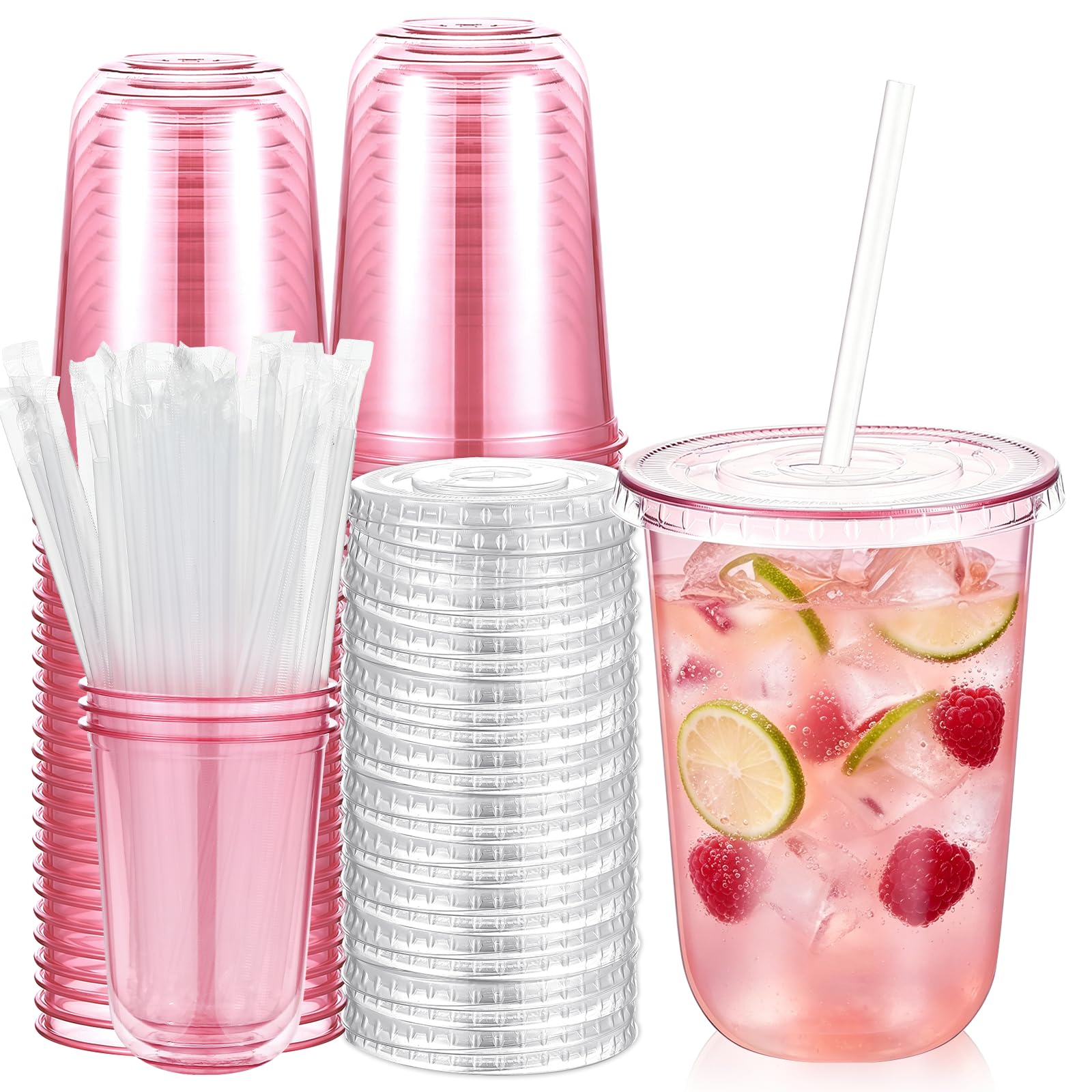 Ziliny 50 Sets 16oz Clear Plastic Cups with Lids and Straws Disposable Cups — Amazon image 16