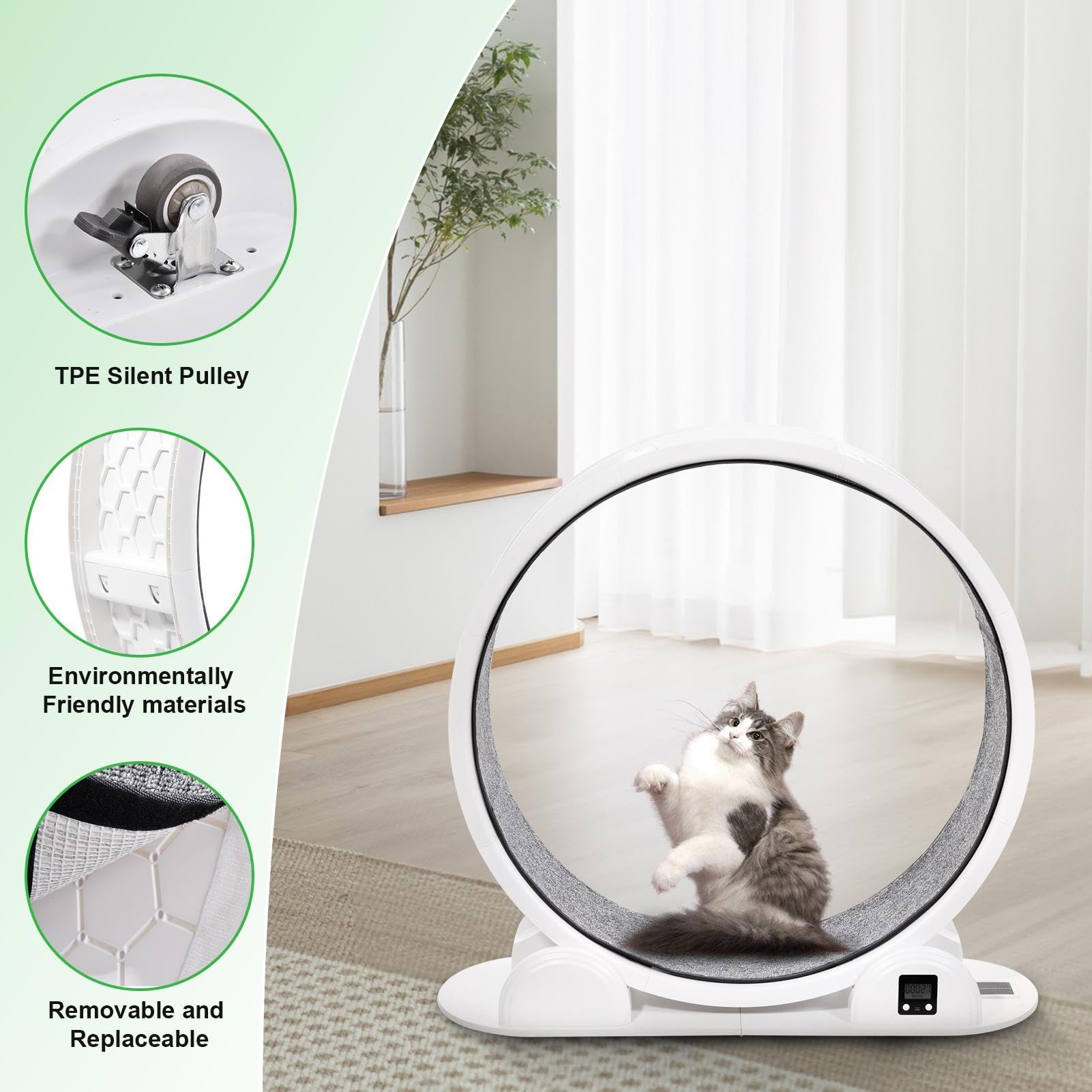 Rueda para Gatos - Rueda de 103,6 cm para Correr, TPE, súper silenciosa, Rueda de Equilibrio Grande para Gatos, con podómetro, soporta 22,7 kg, para Gatos pequeños, medianos y Grandes