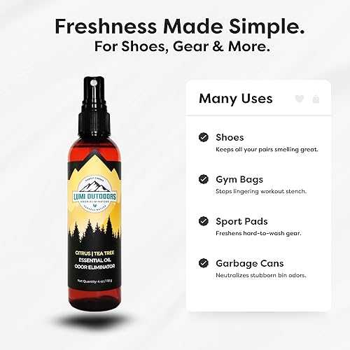 Miniatura 6 de Lumi Outdoors Desodorizador natural para zapatos en aerosol y eliminador de olores, aceite esencial de árbol de té cítrico fresco