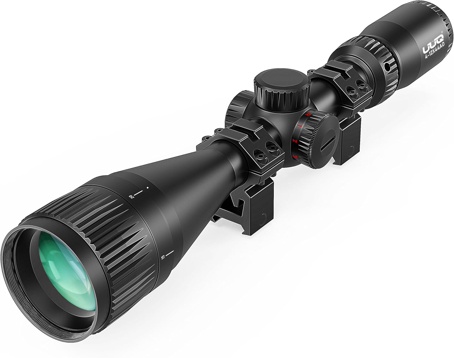 UUQ VibeShield Rifle Scope with Mil-dot Reticle - Shockproof SFP Optics for Hunting and Airsoft, Fit Large Caliber & High Recoil Guns, FMC Green Lens, 1-Inch Tube, Includes 20mm Mounts