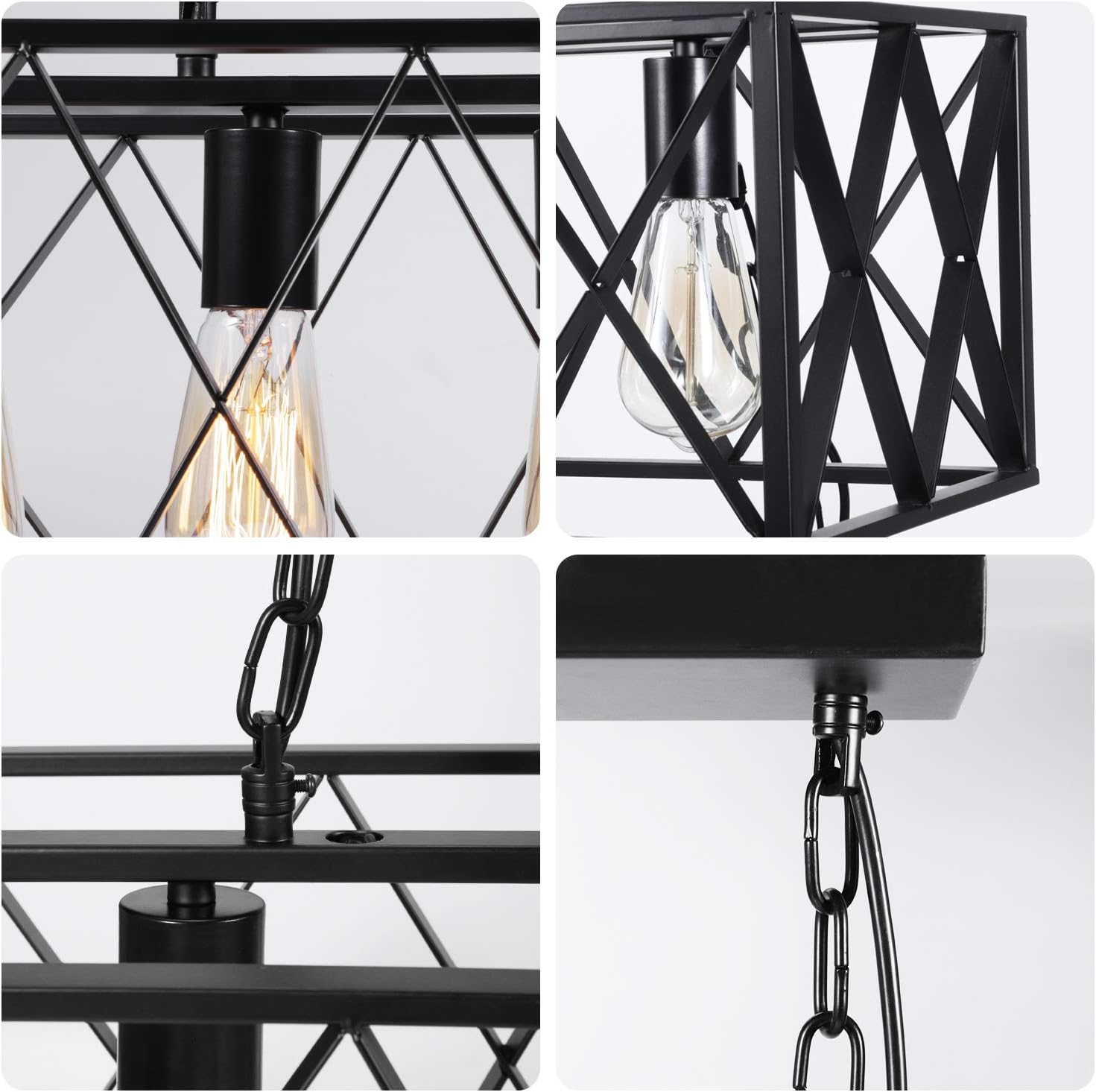 LABOREDUCER 6-Light Chandelier Dining Room Light Fixture, Black Kitchen Island Pendant Light, Rustic Industrial Hanging Lighting for Kitchen and Dining Room