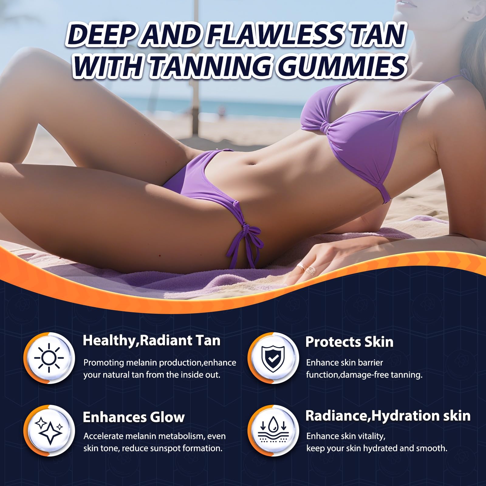 Tanning Gummies - Self Tan Bronzing Supplement that Work Without Sun - No Sugar Vegan with Astaxanthin Lycopene Beta Carotene and Vitamins-60 Count — Amazon image 4