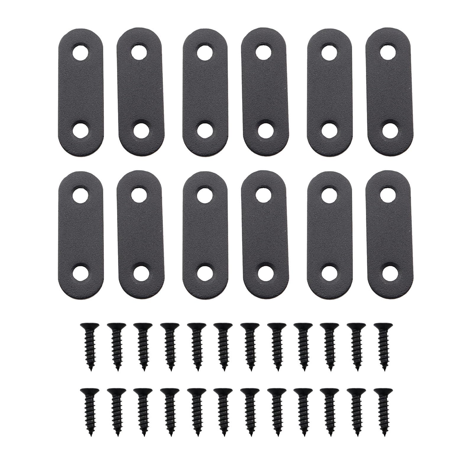 Guifeng 12PCS Stainless Steel Straight Angle Piece 46x16mm Furniture Shelf Attachment Fittings with Screws Flat Angle Piece Fixing Bracket Repairing Wooden Planks Bed Frame Attachment Plate Black