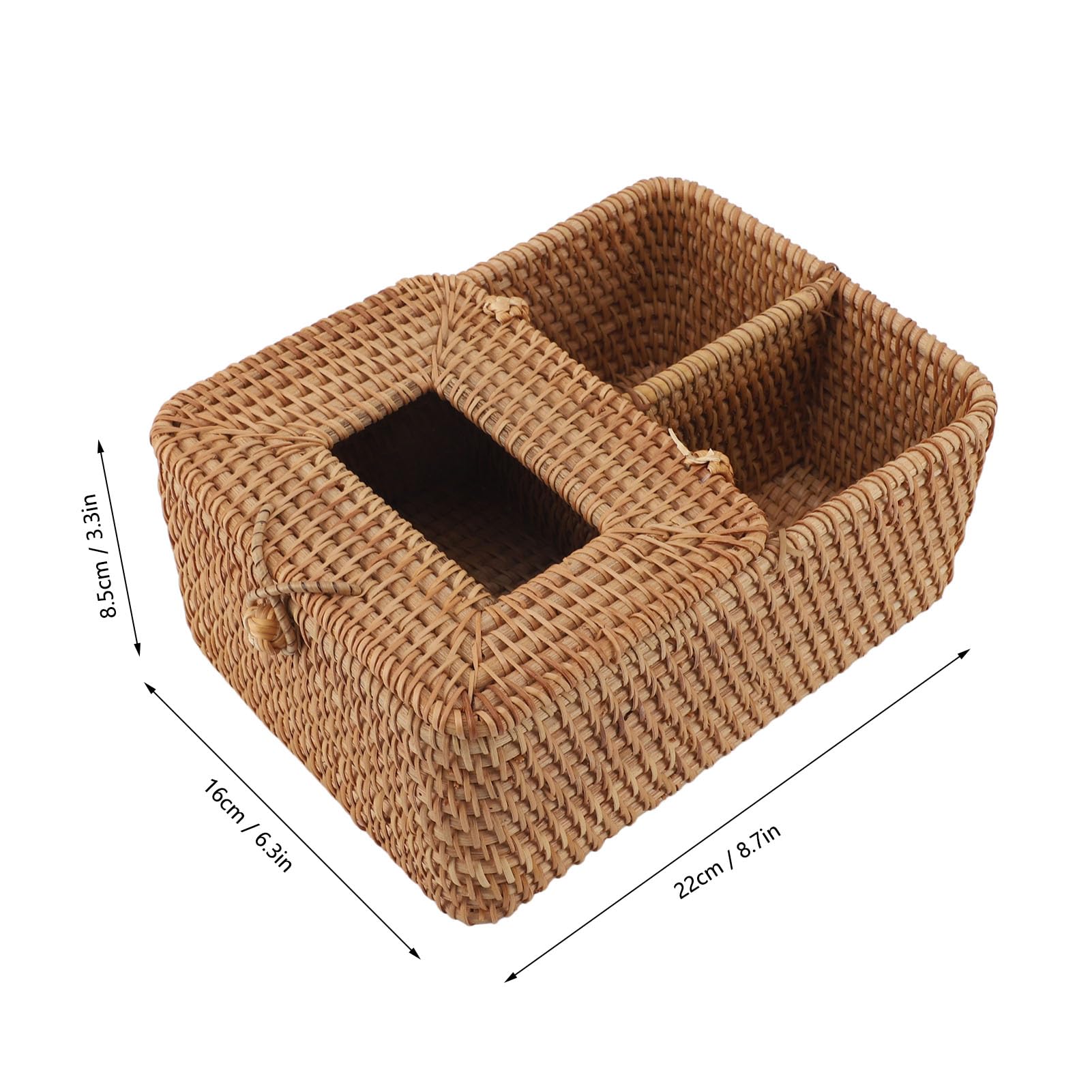 Caja de tejido de ratán, soporte de servilleta decorativo hecho a mano cuadrado con tapa de 2 compartimentos Organizador de almacenamiento remoto