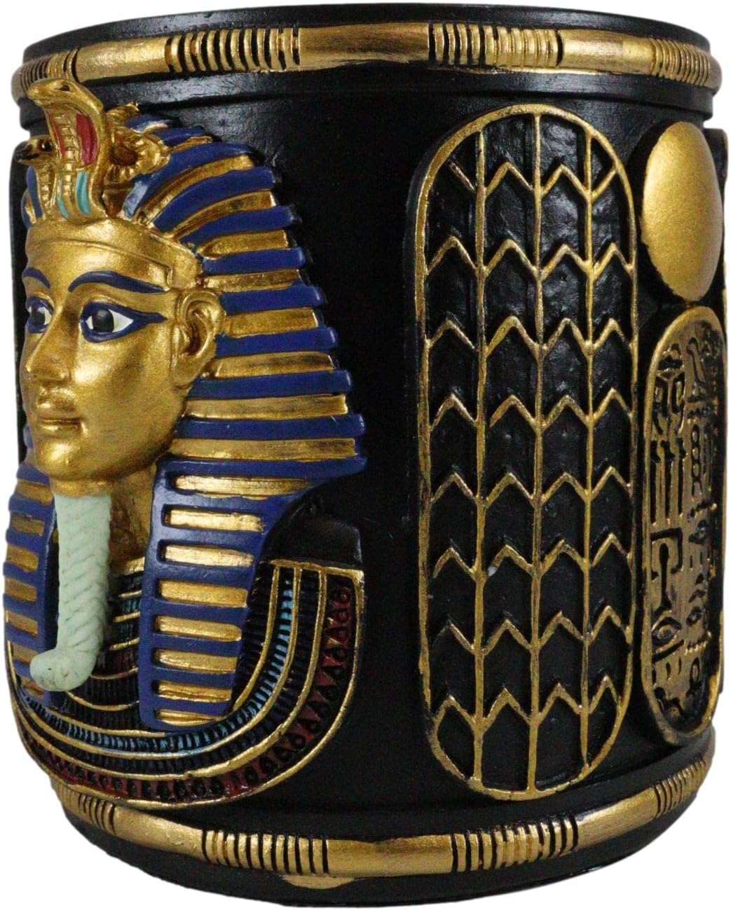 Ebros Gift Classical Egyptian Royalty King Tut Pharaoh Stationery Pen Holder Figurine 4" H Office Desktop Organizer Tutankhamun Ancient Ruler Of Egypt Son Of Horus