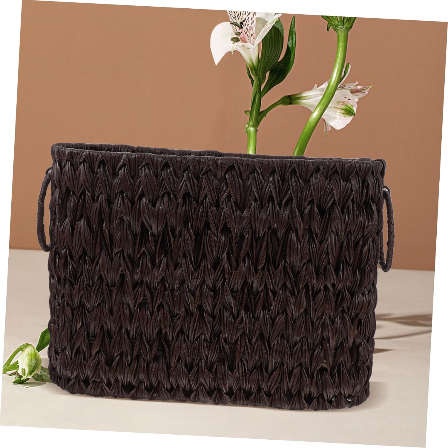 Decorative Woven Basket for Organizing Magazines and Sundries Spacious Storage for Home Office Use Elegant Weaving Design for Stylish Desktop Organization