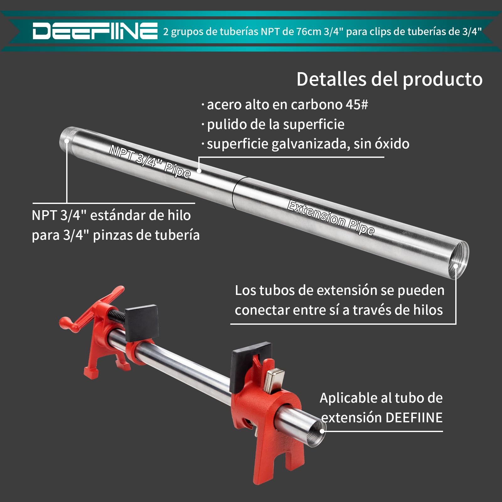 Racores de tubería de acero inoxidable, tubo NPT de 38,1 mm para abrazaderas de manguera de 1,9 cm con manguera de extensión de 38,1 cm