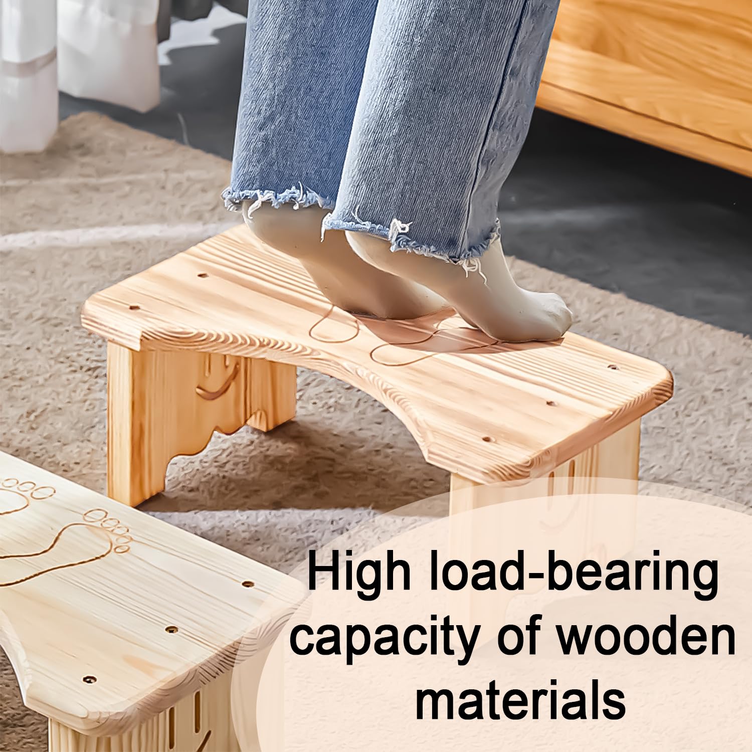 Sgabello per WC in legno per adulti, poggiapiedi antiscivolo, sgabello WC ergonomico per bagno, sgabello WC per una migliore postura
