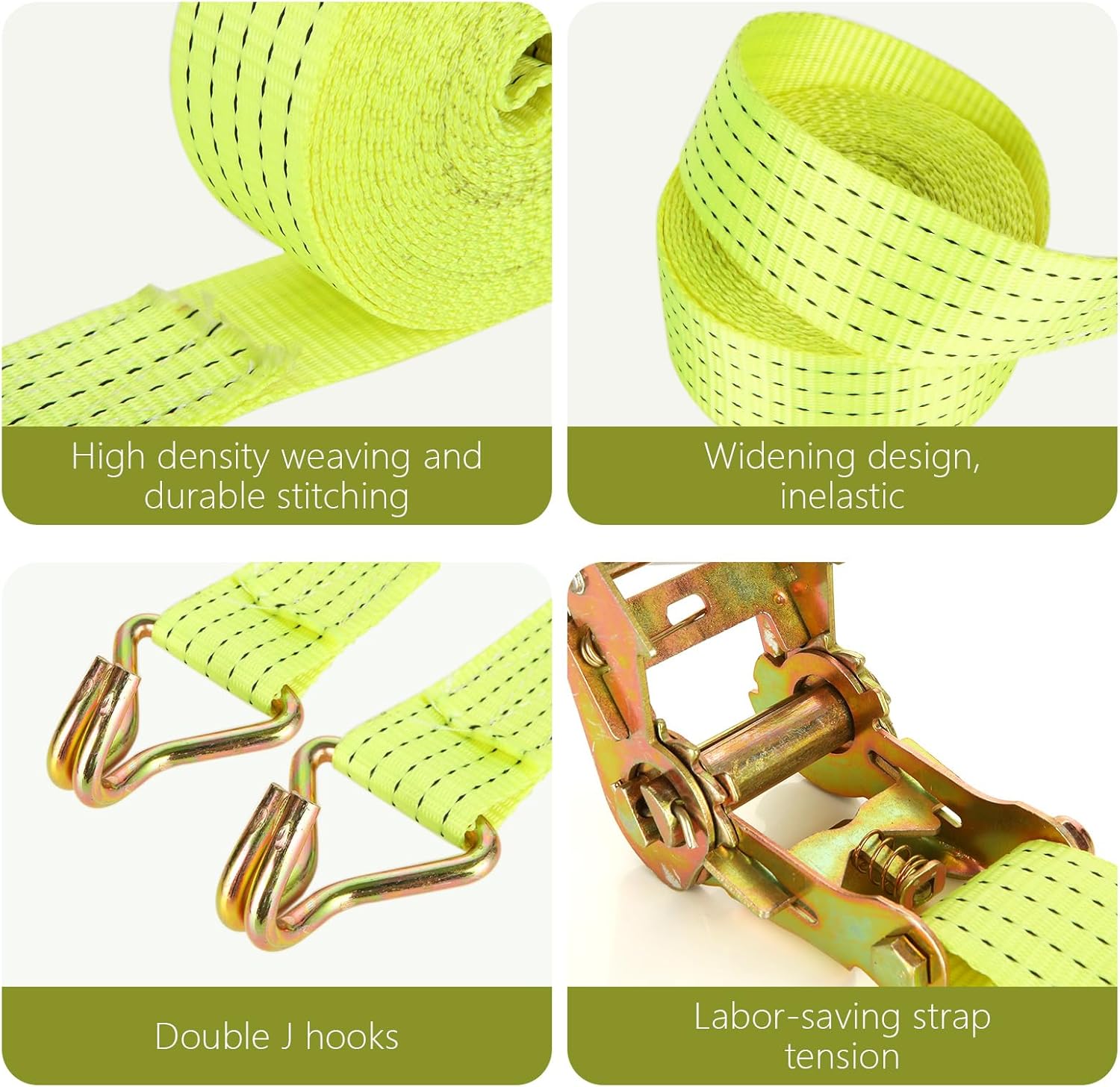 4 Pack 2 Inch Ratchet Straps Heavy Duty 20ft Tie Down Straps Ratchet with Double J Hook, 8000 LBS Break Strength, Cargo Ratchet Straps for Moving, Truck, Trailers, Motorcycles, Kayaks, Car Roof - Image 3