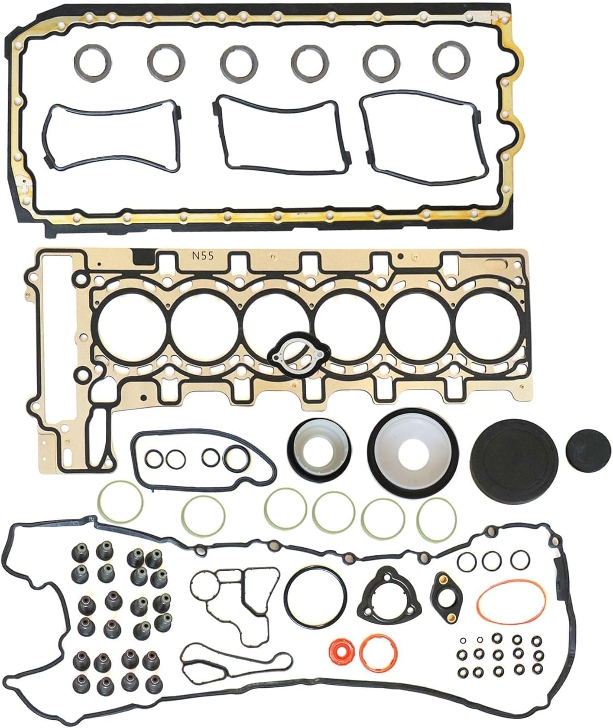 GXARTS Engine Head Gasket Set 11127599212 Rebuild Kit w/Valve Cover Gasket Set Compatible with BMW 335i 2010-2015 X5 2010-2015 3.0L Turbocharged 11127599212 11127587804 N55B30 N55B30A