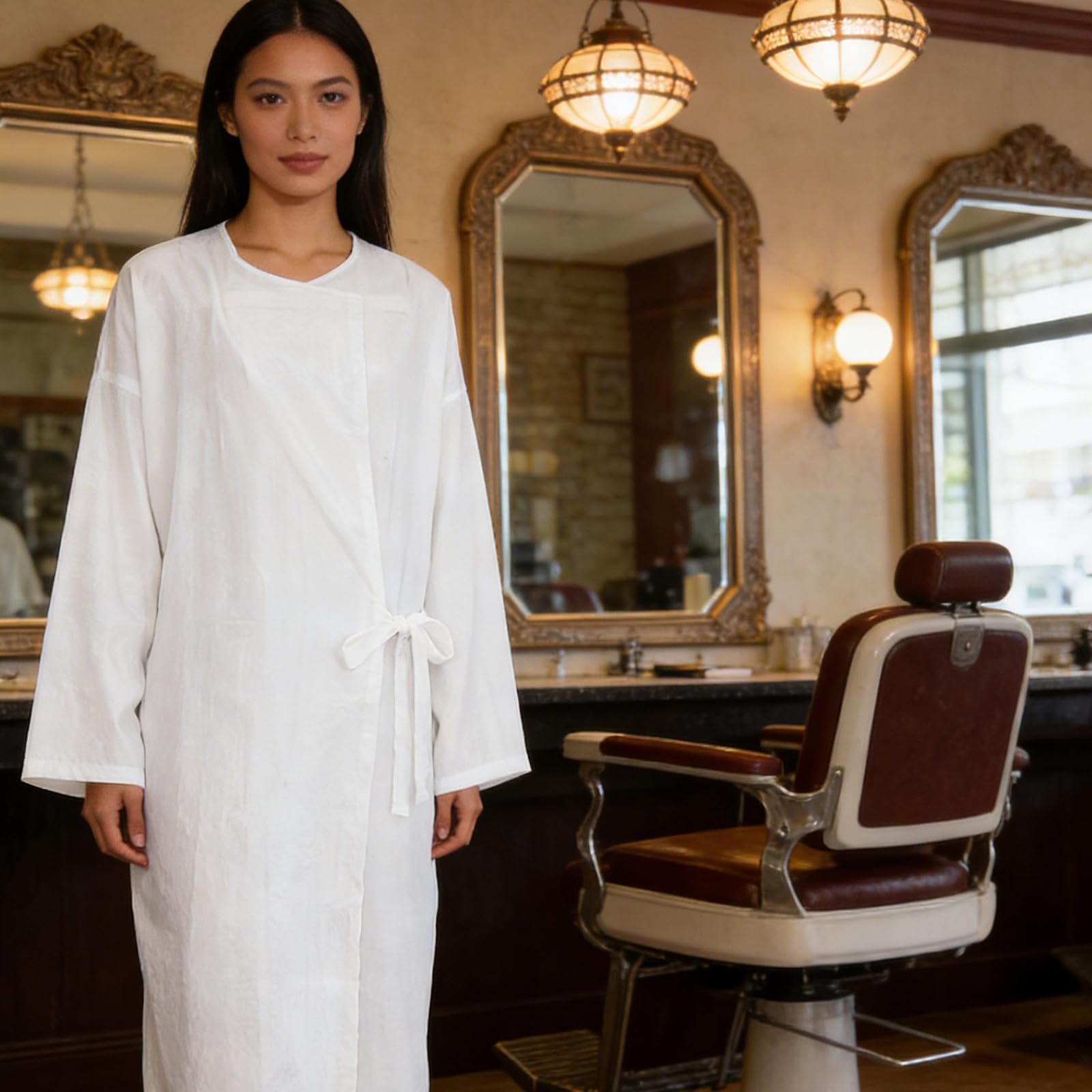 Capas de peluquería para clientes: estilo kimono con lazo ajustable en la cintura - Capa grande de crepé para corte, teñido y maquillaje, spa, barbería y hotel.