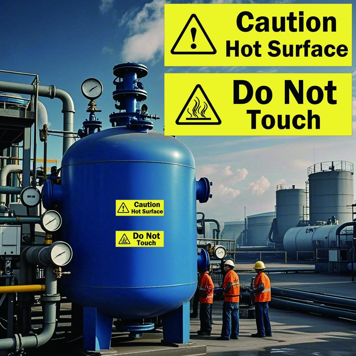 5.91x 1.97 Inch Large Caution Hot Surface Stickers 10 Pcs Do Not Touch Signs Self Adhesive Vinyl Warning Caution Hot Water Safety Stickers of Machinery Engines Exhaust Pipes Kitchen Equipment(Warning)