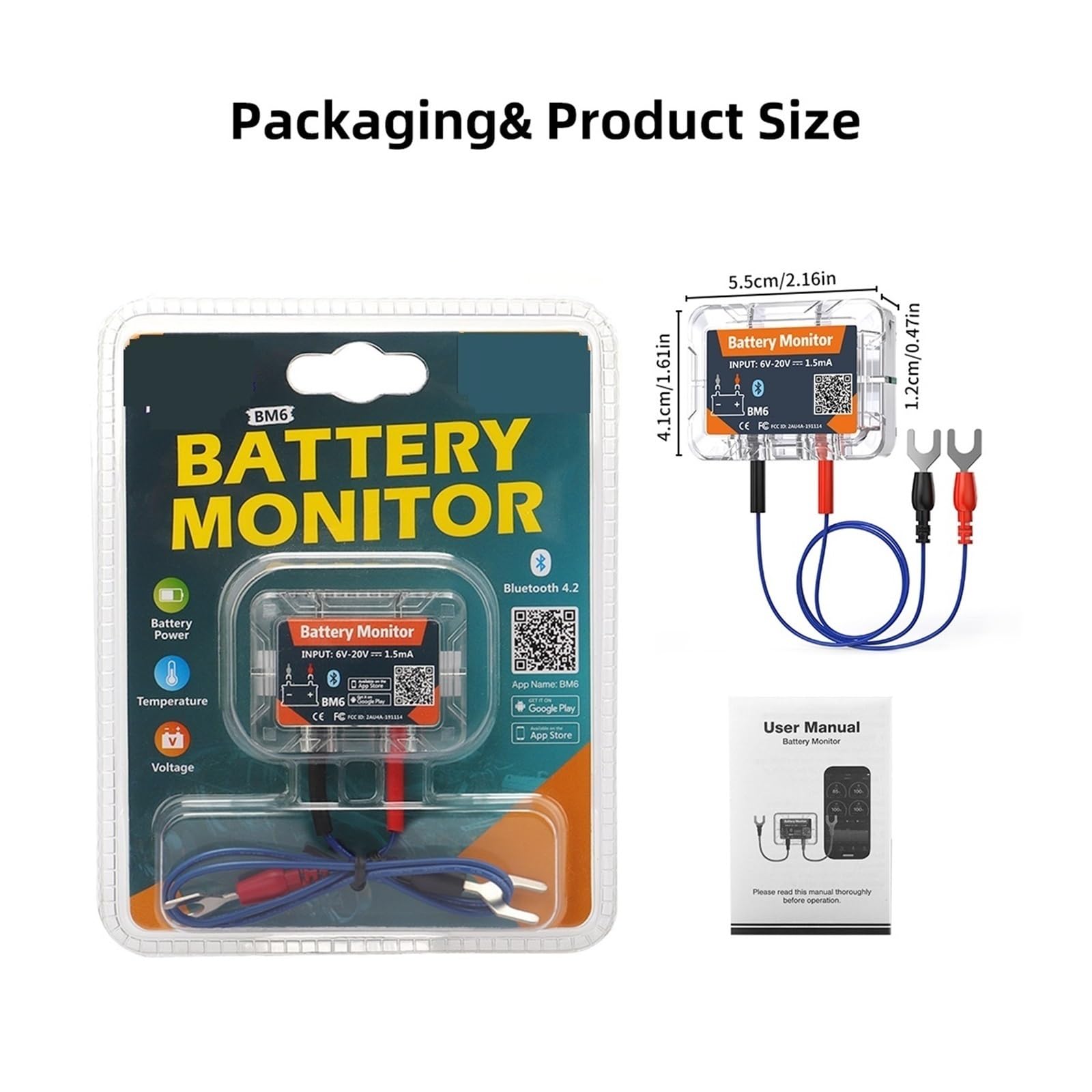 Tester per batterie, BM6 Bluetooth 4.0 Monitor for batteria auto 12V Tester for batteria Ricarica e avviamento Test Analizzatore batteria APP