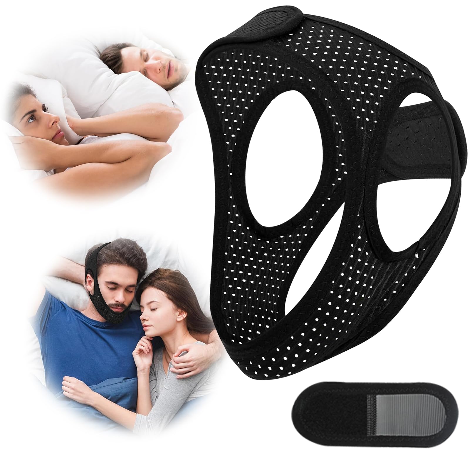 Anti Snoring Devices, Breathable Air Flow Jaw Strap for Sleep Apnea, Reusable, Effective, and Adjustable Anti Snore Chin Strap, Chin Strap for Sleeping to Keeping Mouth Closed, Black 61CM