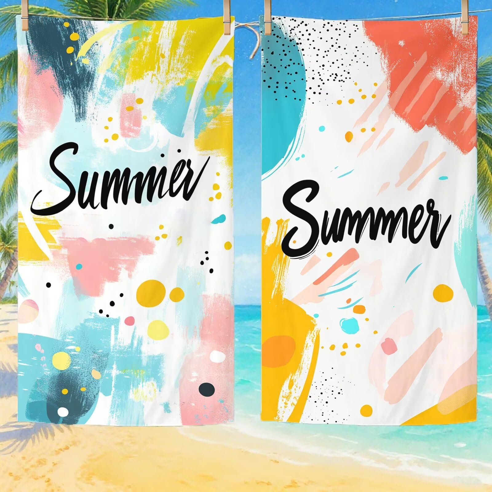 Telo Mare Microfibra, Telo Mare Grande 200x100 cm Set da 2, Antisabbia Asciugatura Rapida Assorbente Salvietta da Spiaggia Asciugamano per Palestra Piscina Viaggi Picnic, Regali Donna Estate Q-726