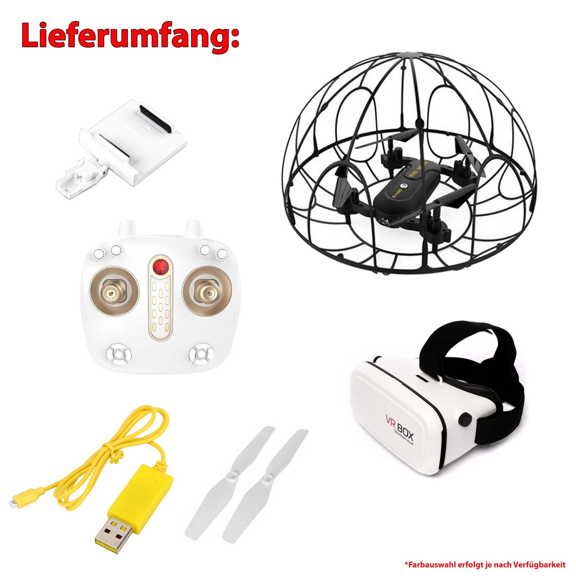 RC ferngesteuerte 4-Kanal mini Drohne mit FPV WiFi Kamera für Live-Videos auf Smartphone und VR-Brille, 3D-Flip Flying-Ball LED Drone mit Schutz-Käfig, Spielzeug Quadrocopter für Kinder und Erwachsene
