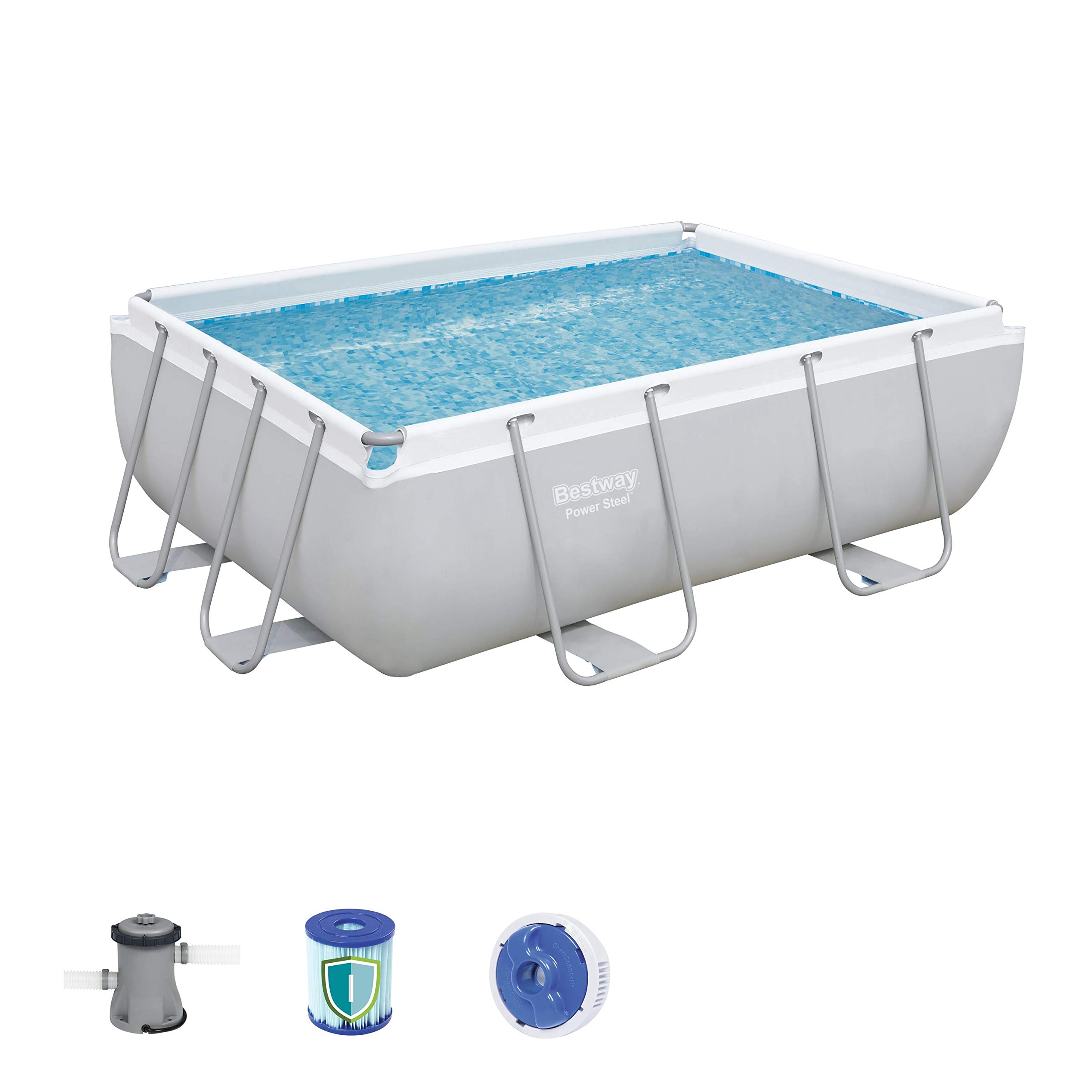 Bestway Power Steel - Piscina Rettangolare con Telaio in Acciaio, con Pompa filtrante