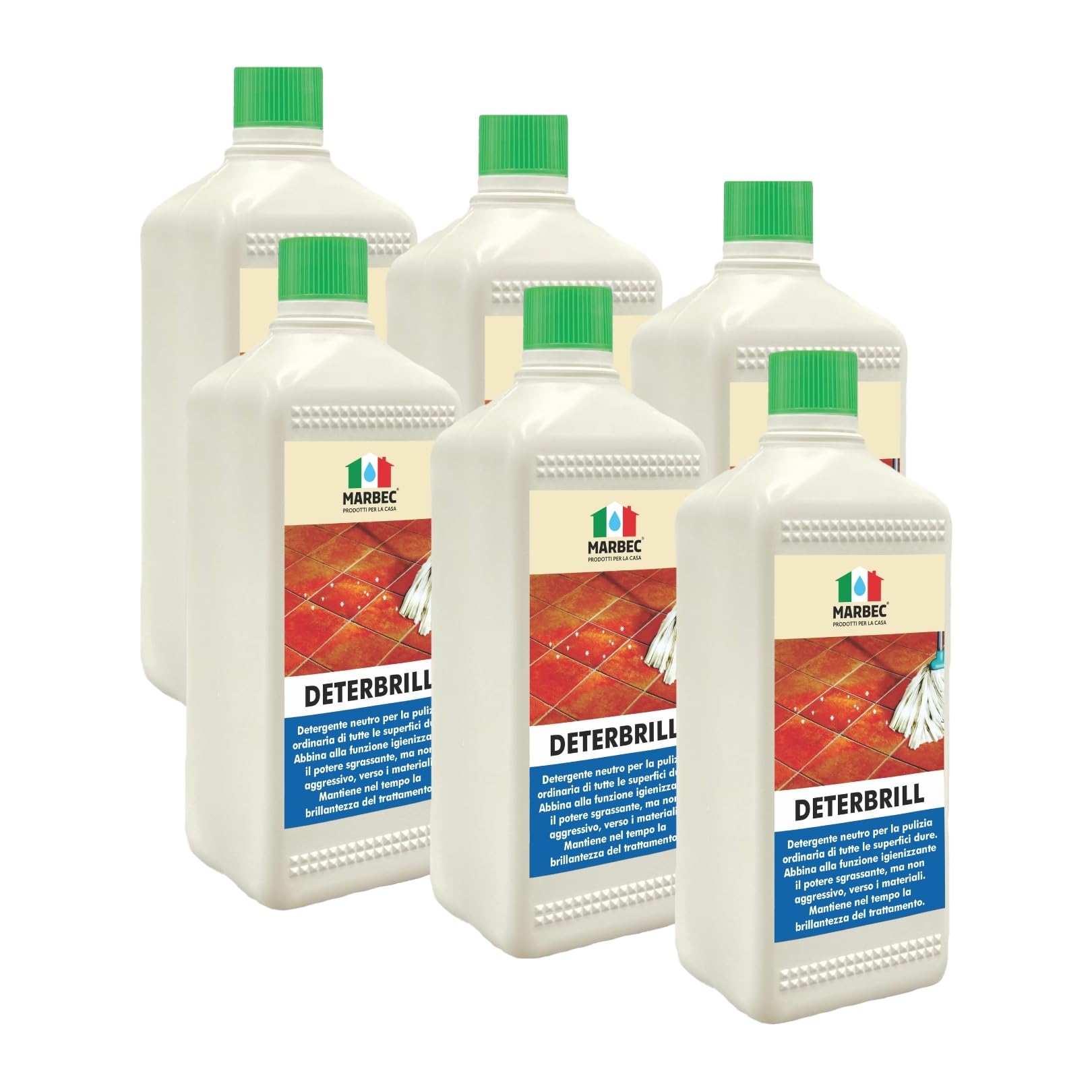 MARBEC DETERBRILL 1LTX6PZ Detergente neutro concentrato non aggressivo specifico per la pulizia dei pavimenti in cotto e pietre trattati a cera.