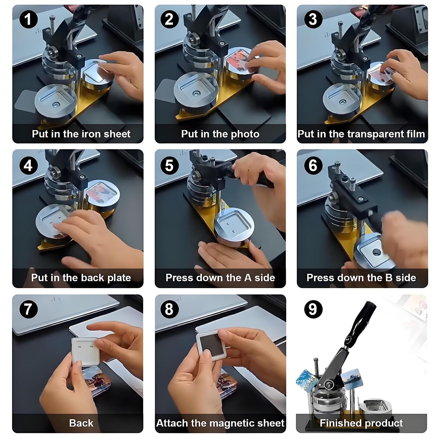 DIY-Fotomagnet-Maschinen-Set – enthält 100 Stück abgerundete Kanten Materialien für quadratische Kühlschrankmagnete – ideal für Kühlschränke und Eisenoberflächen