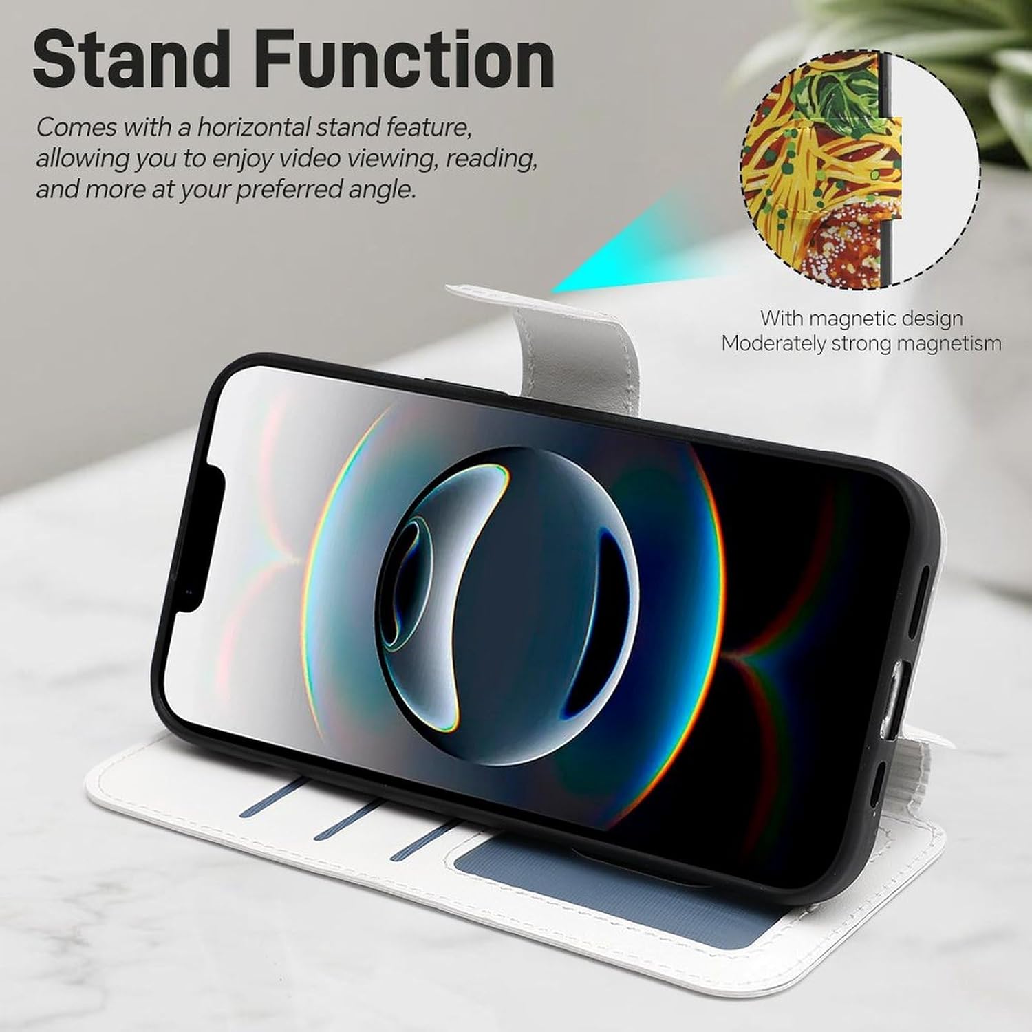 Meatball Pasta Compatible with iPhone 16/16 Plus/16 Pro/16 Pro Max/16 E Case Phone Wallet Card Holder Flip Cover with Wrist Strap