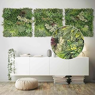 Mur Vegetal Artificiel Exterieur et Interieur, 3X Panneau Mur v&eacute;g&eacute;tal de 100x100 cm -Prairie d&rsquo;&eacute;t&eacute;-, Facile d&rsquo;Entretien et Durable &ndash; pour Une Ambiance Cosy, Plante Murale Artificielle