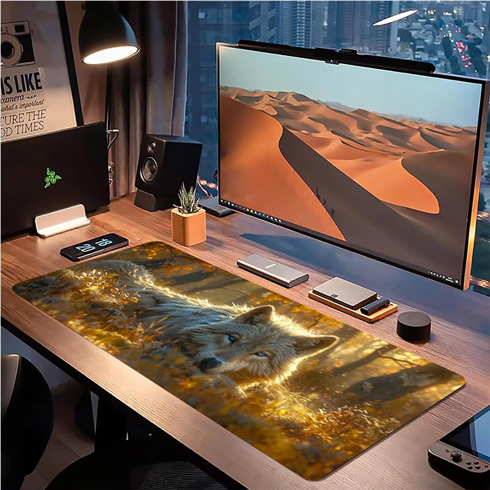 Tappetino Mouse XXL 1500 x 800 mm, Tappetino Mouse Lupo, Gaming Mousepad Migliorare la Velocità e la Precisione, Mouse Pad con Base in Gomma Antiscivolo, Ufficio Accessori Gaming, Bianco 0-5832