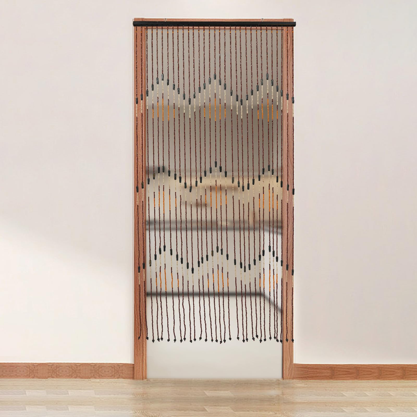 Rideau de perles rétro en bambou et bois, 90 x 195 x 31 cm, rideau de porte, perles en bois, rideau de perles pour porte, balcon, intérieur