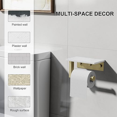 Miniatura 7 de Soporte de papel higiénico con estante de mármol, soporte de mano de papel higiénico de acero inoxidable 304, soporte para rollo de papel higiénico