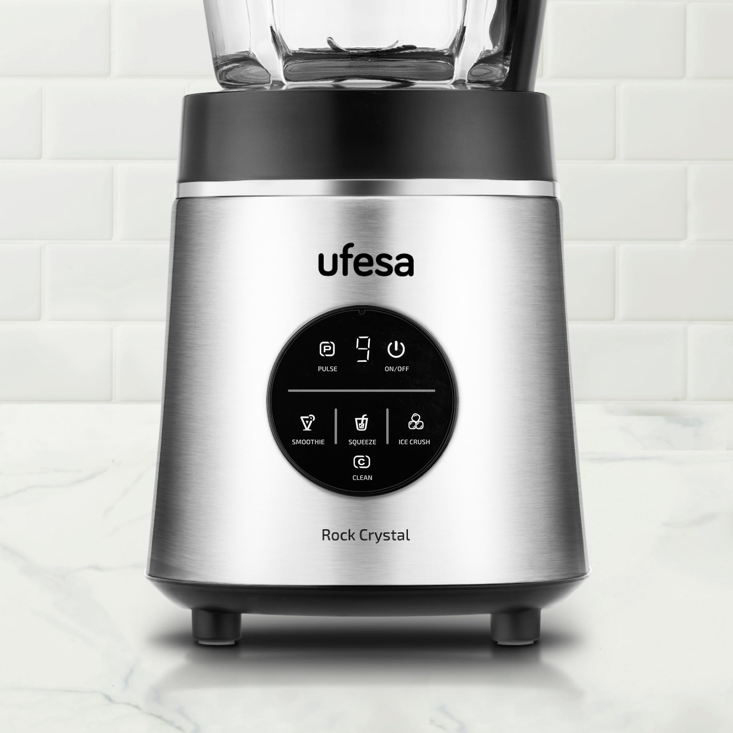 Ufesa Rock Crystal Blender nurkowy, moc 1800 W, szklany dzbanek 1,75 l, elektroniczna regulacja prędkości, młynek do lodu, 6 ostrzy ze stali nierdzewnej, 4 programy automatyczne