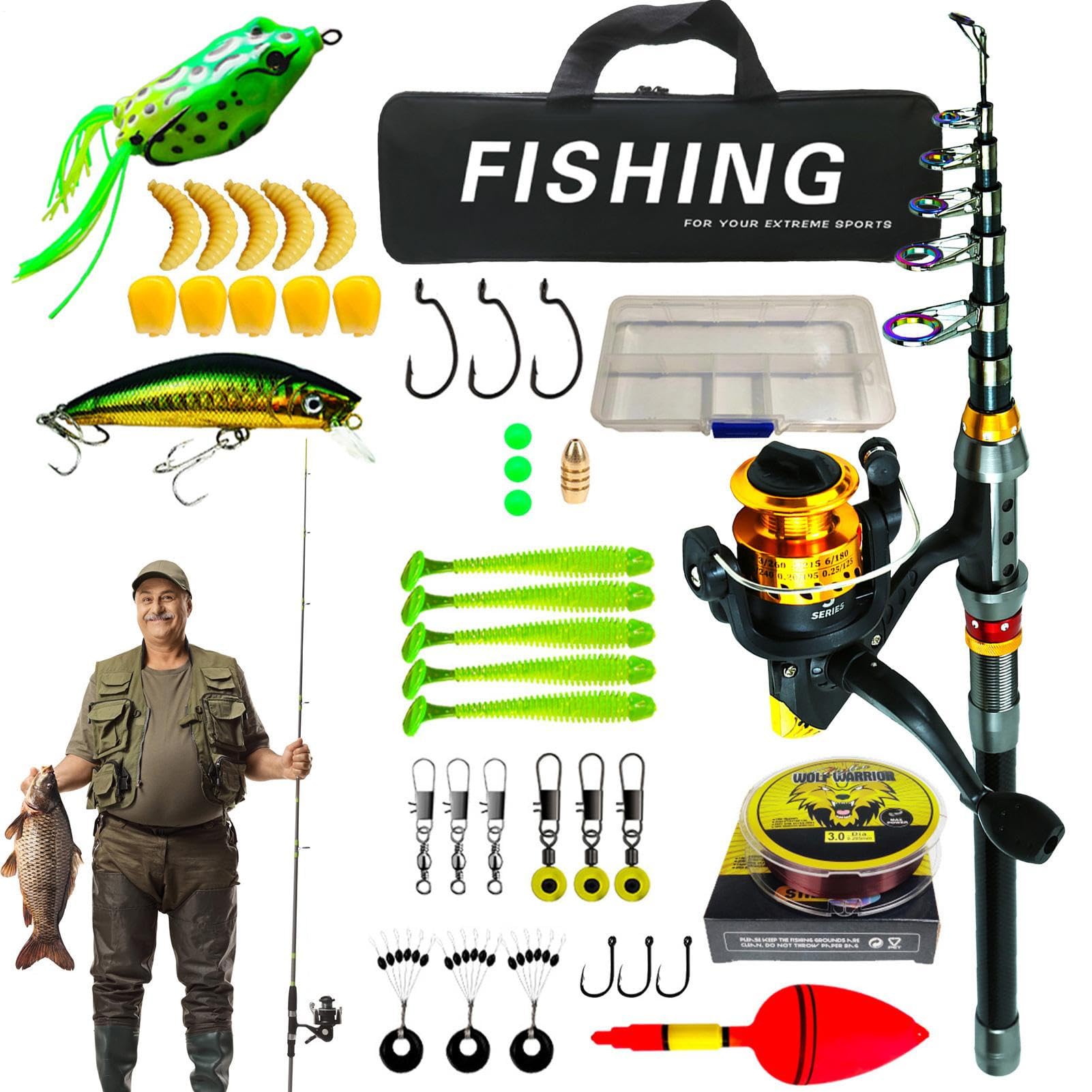 Combo Completa Di Canna Da Pesca Telescopica E Mulinello Set Portatile E | Set Di Attrezzatura Per La Pesca Per Padri, Principianti, Adulti, Acqua E Acqua Salata, Viaggi, Attività All'A