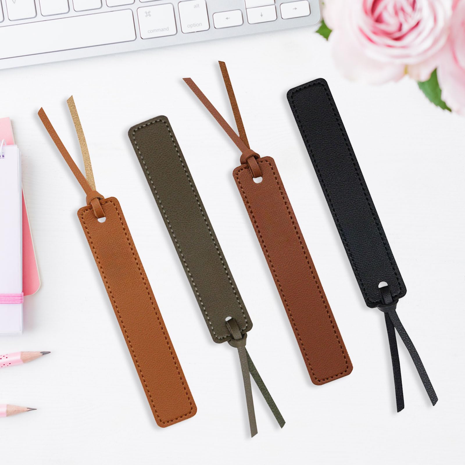 DEFIYEAR 8PCS Leather Bookmark, Leather Bookmarks for Men Women Handmade Bookmarks with Rope - Image 4