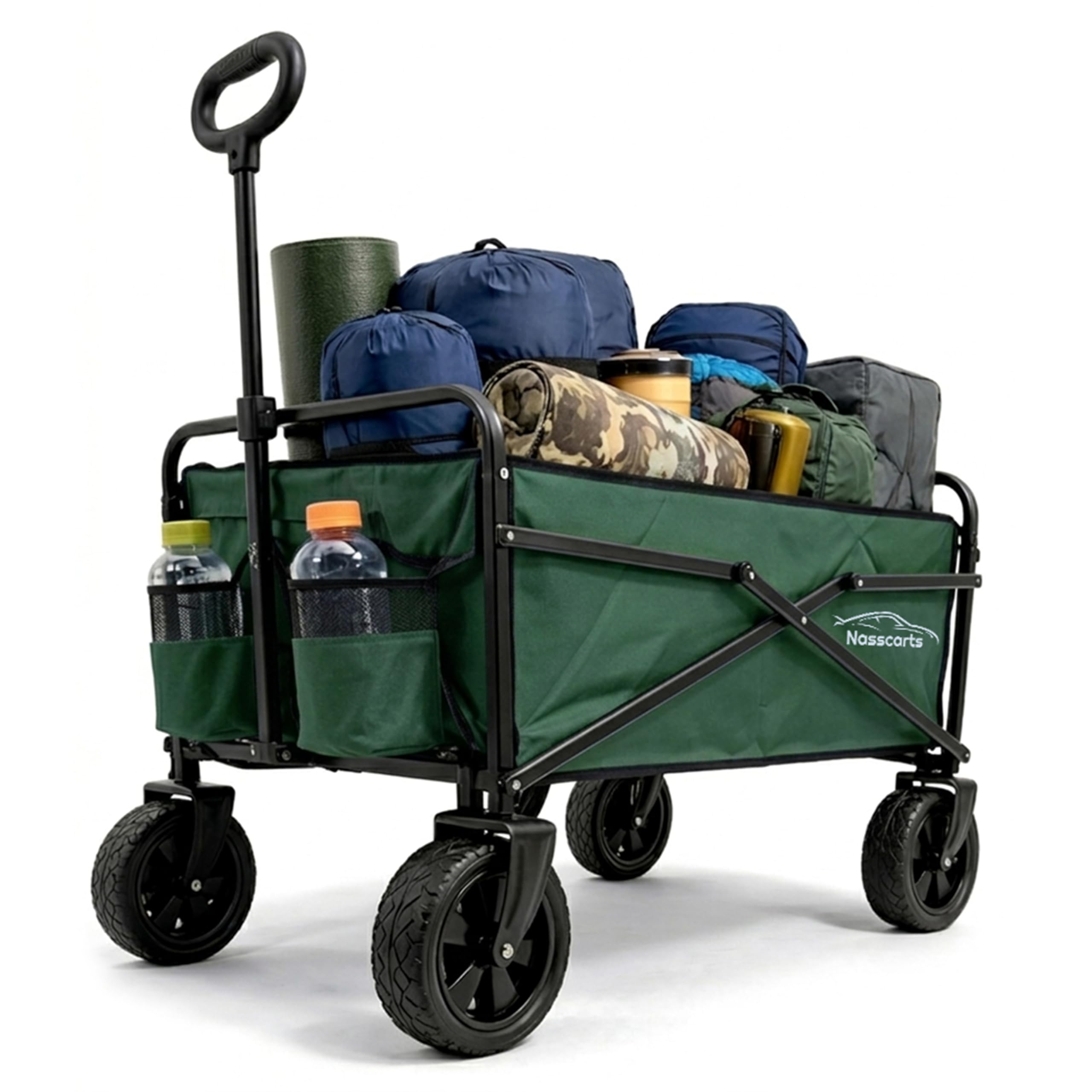 Nasscarts Green Multi-Purpose Utility Cart - Off-Road Wagon, Multi-Terrain Trolley, Collapsible, Foldable Handcart - Great For Shopping, Gardening, Camping, Fishing - Loading Capacity Of 68 Kg