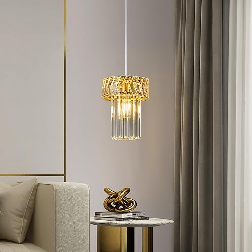 Miniatura 7 de Lámpara colgante moderna dorada, candelabros de cristal, lámpara colgante ajustable para cocina, isla, sala de estar, pasillo, dormitorio (oro, 1