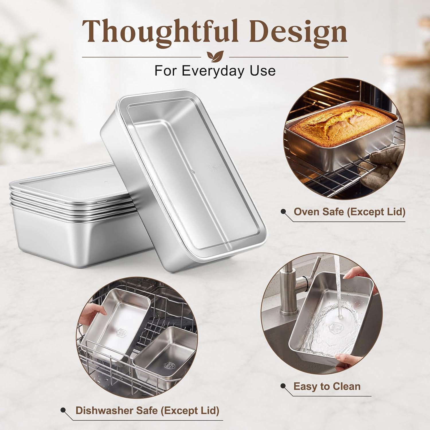 6 Pcs Bread Loaf Pans with Lid, 9x5 Inch Stainless Steel Baking