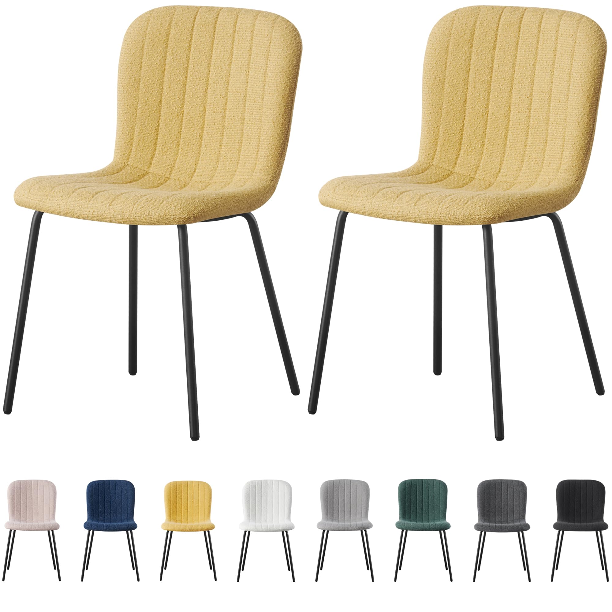 mcc direct Set of 2 Soft Fabric Dining Chairs with Upholstered Seat and Metal Legs for Dining Room, Living Room and Kitchen Room - New Bella (Yellow)