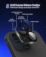 Vista 3 de Compatible con iPhone 15 Plus/iPhone 15 Protector de lente de cámara Metal Plus Anillo de aleación de aluminio 9H Pantalla de vidrio templado Negro