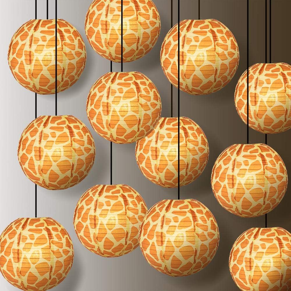 Quasimoon Paperlanternstore.com 12 Pack - 14 Inch Giraffe Print Paper Lantern, Hanging Party Decoration Combo Set