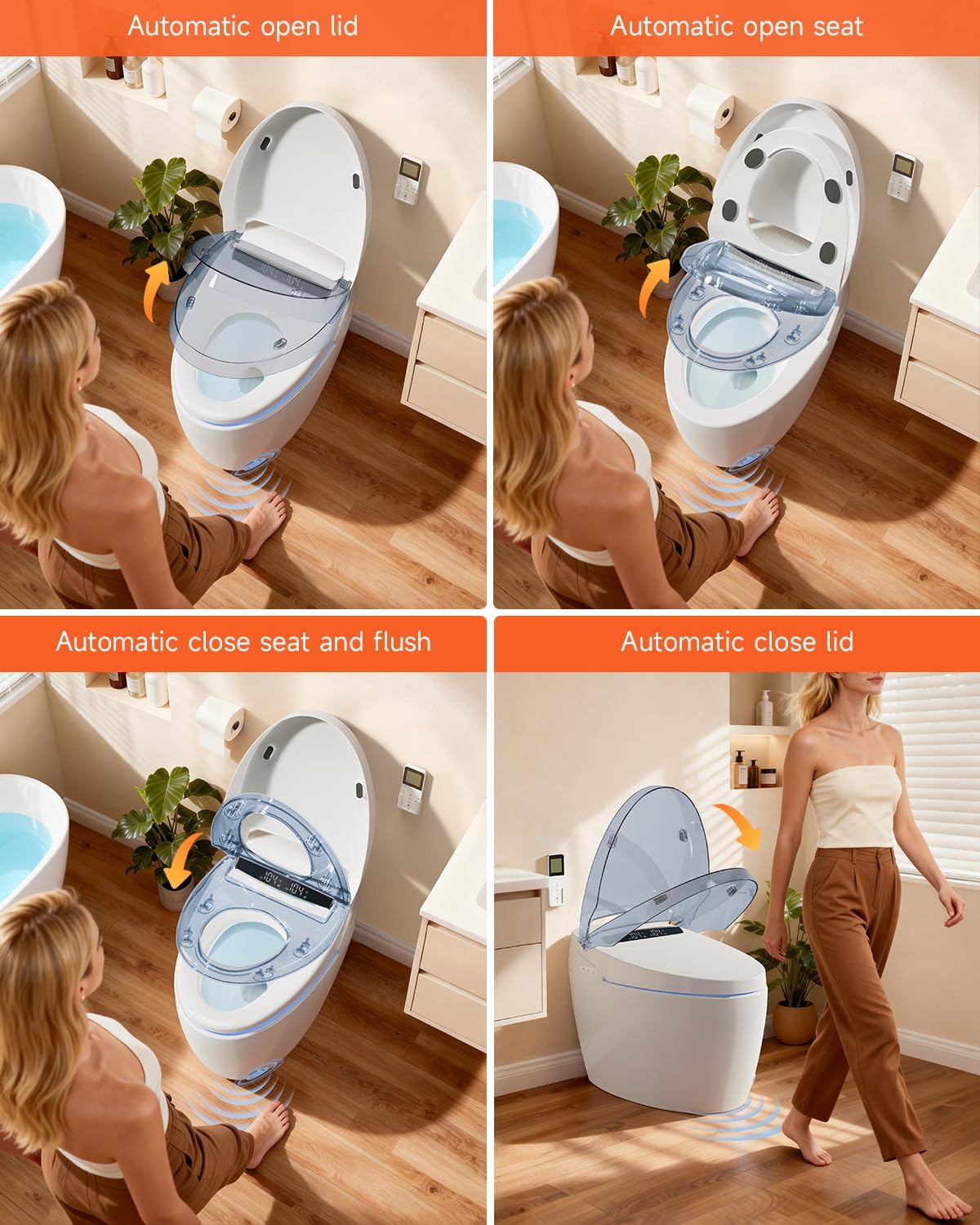 Smart Toilet with Bidet Built In, Auto Open/Close,Powerful Flush 1.2GPF, 17.3" ADA Comfort Height Seat,Foot Sensor,Bidet Toilet With Heated Seat,Instant Warm Water & Dryer,Tankless Toilet