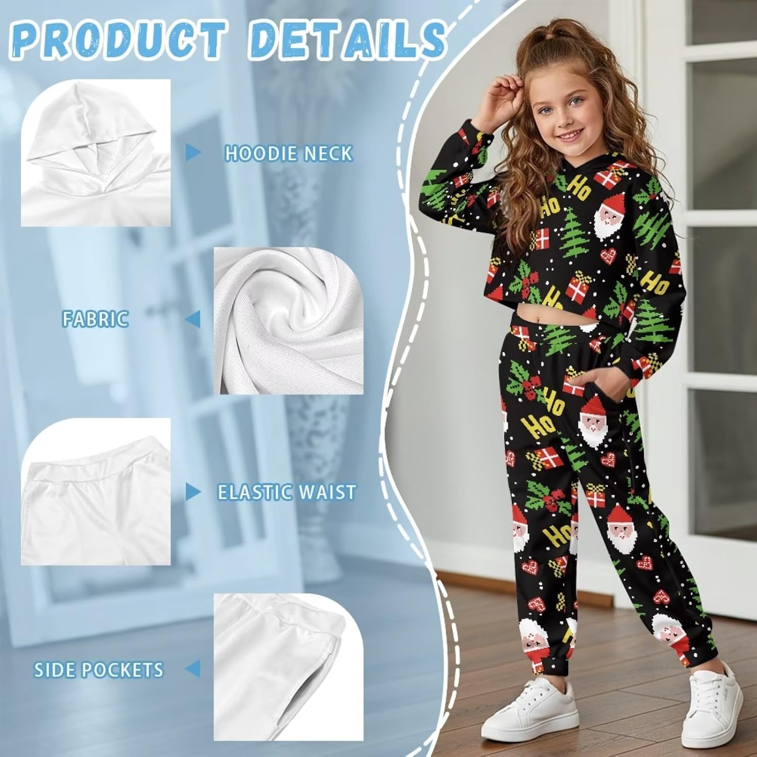 2 Piece Cropped Girls Sweat Suit Track Suit Crop Hoodie Sweatshirts and Sweatpants with Pockets Jogger Set