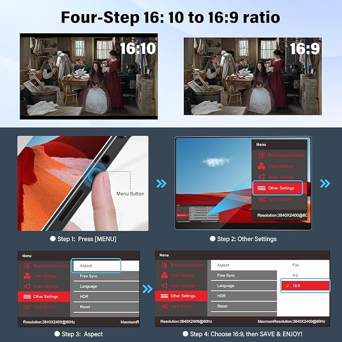 Monitor Portátil 16 Pulgadas 2K IPS 240Hz con Altavoces miniatura 6