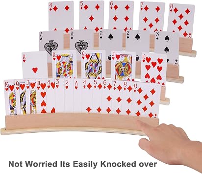Exqline Wood Curved Playing Card Holder Racks Tray Set of 4 for Kids Seniors Adults - 13.4inch with Widen Base Stable Enough for for Bridge Canasta Foot and Hand