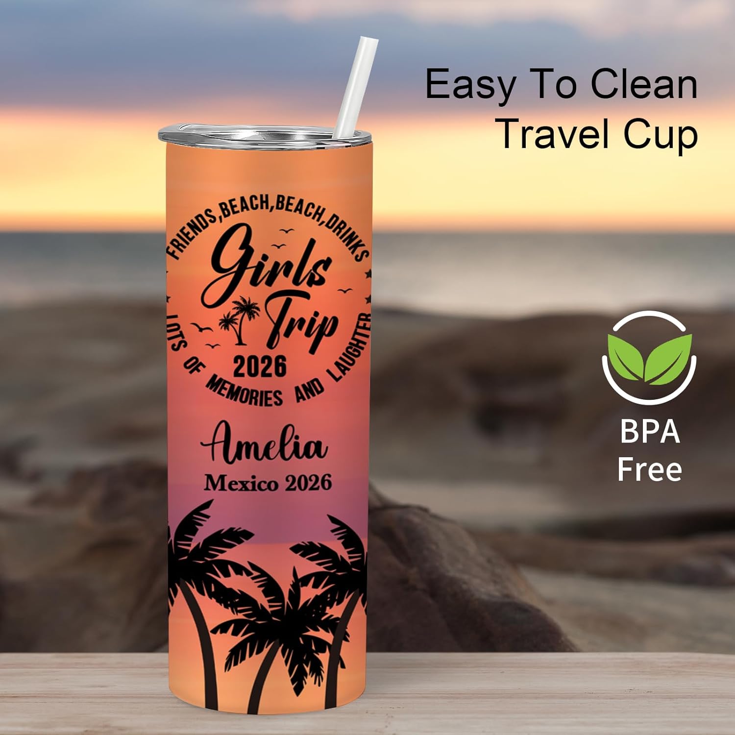 Personalized Girls Trip Tumbler, Custom Beach Tumbler with Name Family Vacation Travel Cup, 20 oz Stainless Steel Tumblers with Name and Lids, Girls Trip Gifts, Bridesmaid Bachelorette Trips Gifts - Image 2