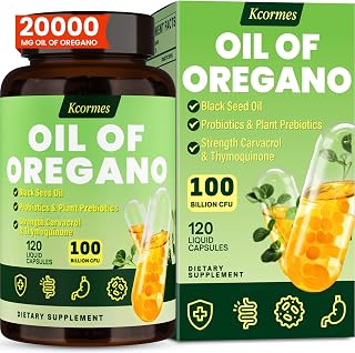 Oil Of Oregano with Black Seed Oil - 20000mg Oregano | 17 in 1 Herbal Blend with Probiotic, 20x Strength Carvacrol & Thymoquinone | For Immune, Antioxidant & Digestive, 120 Liquid Phyto-Capsule