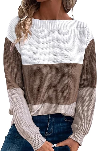 RANPHEE Femmes manches longues Col Col Couleur Bloc Automne Mode Pull tricoté Chandails Hauts de saut