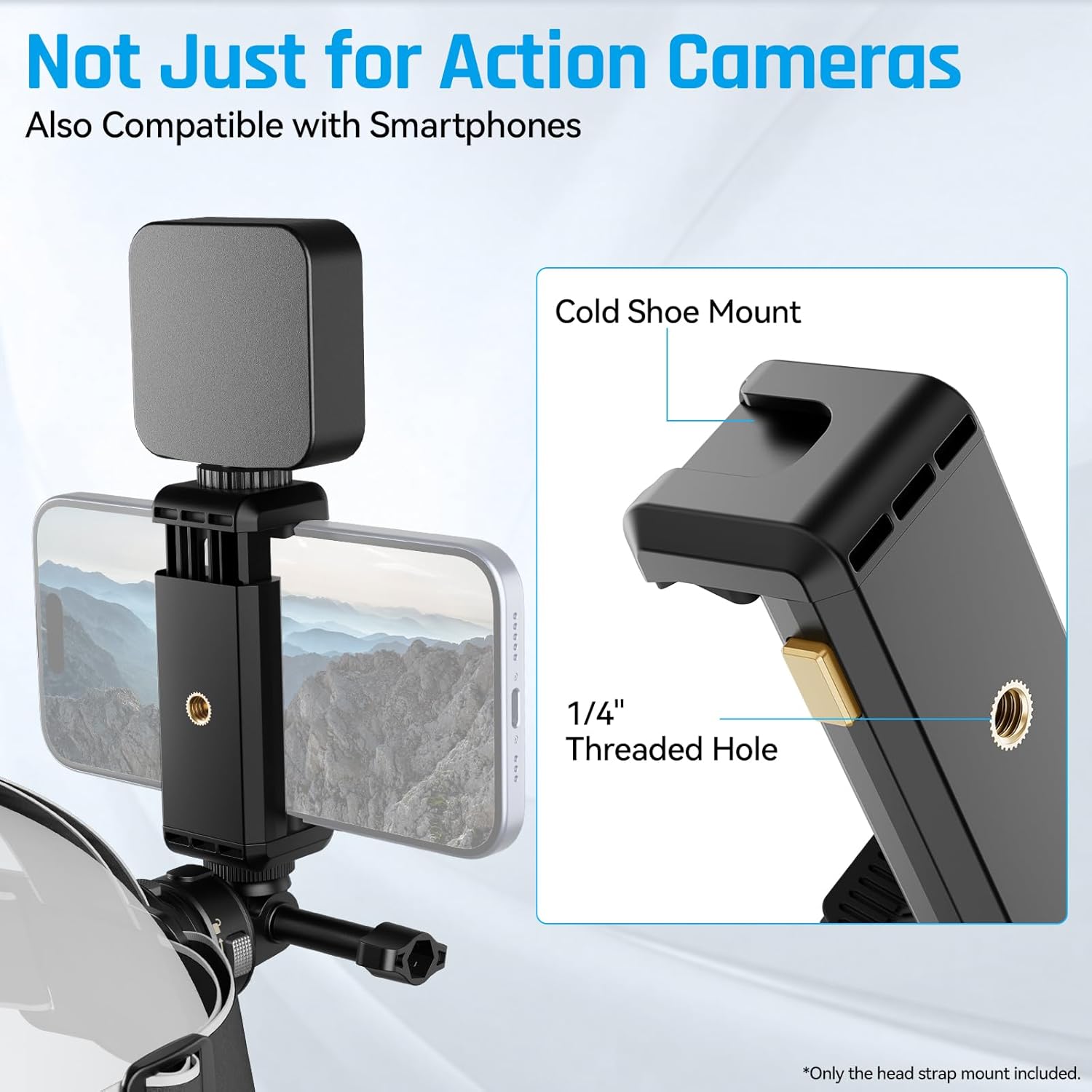 SIRUI AM-AC03 phone clamp with 1/4 inch threaded hole and cold shoe mount.