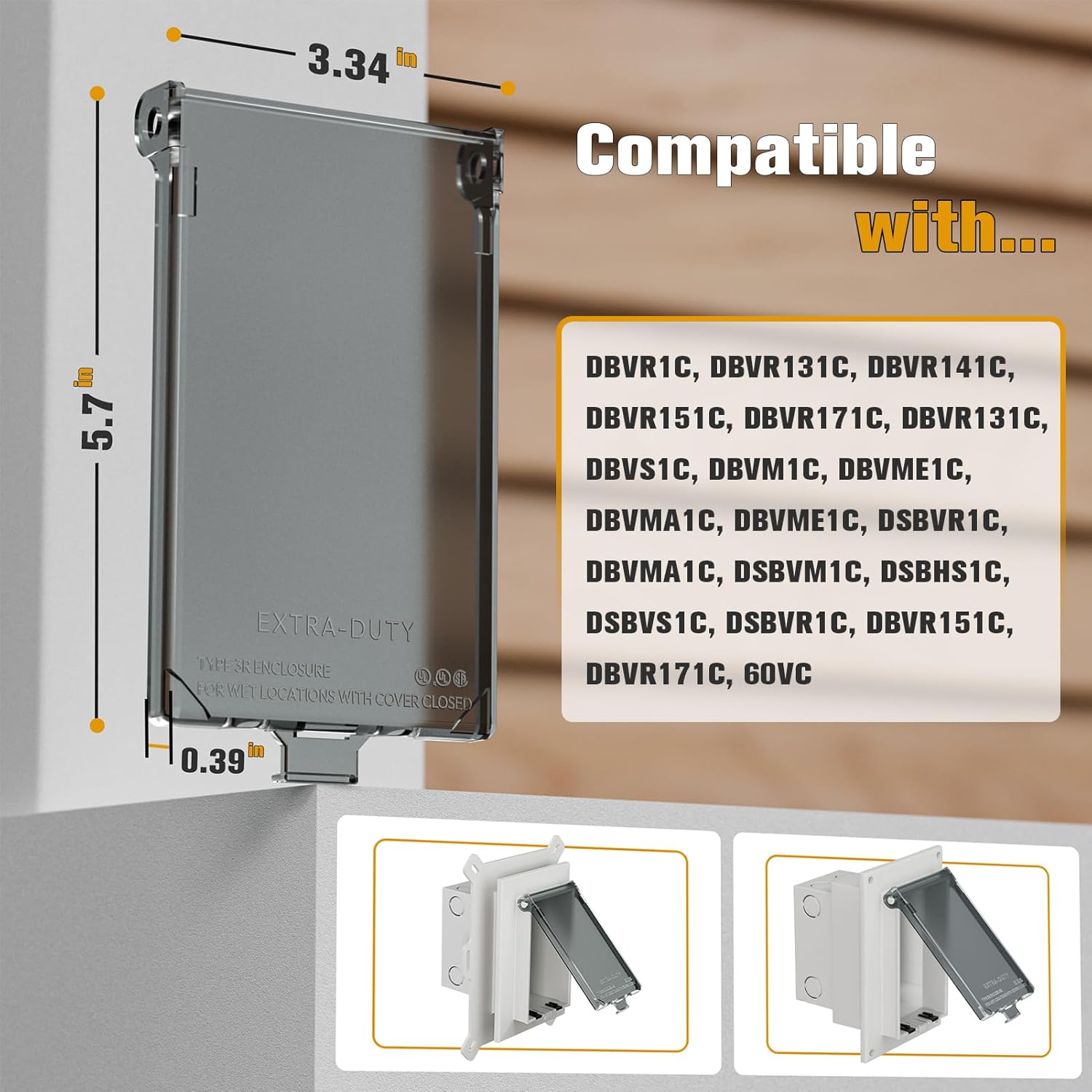 2Pcs Recessed Outlet Box Cover, DBVC-1 Replacement Cover, UV Rated, Weather-Proof, Type 3r Enclosure Cover Compatible with DBVR/DBVS/DBVM Series, 60VC, and Other Outlet Box.