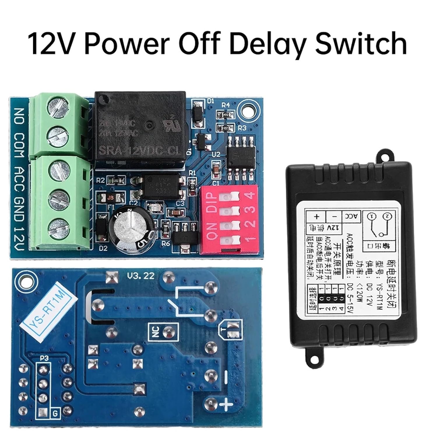 1PC 12V Delay Relay Delay Turn On/Turn Off Switch Module with Timer Car Modification Single Chip Control Time Period Optional(12V-RT1M)