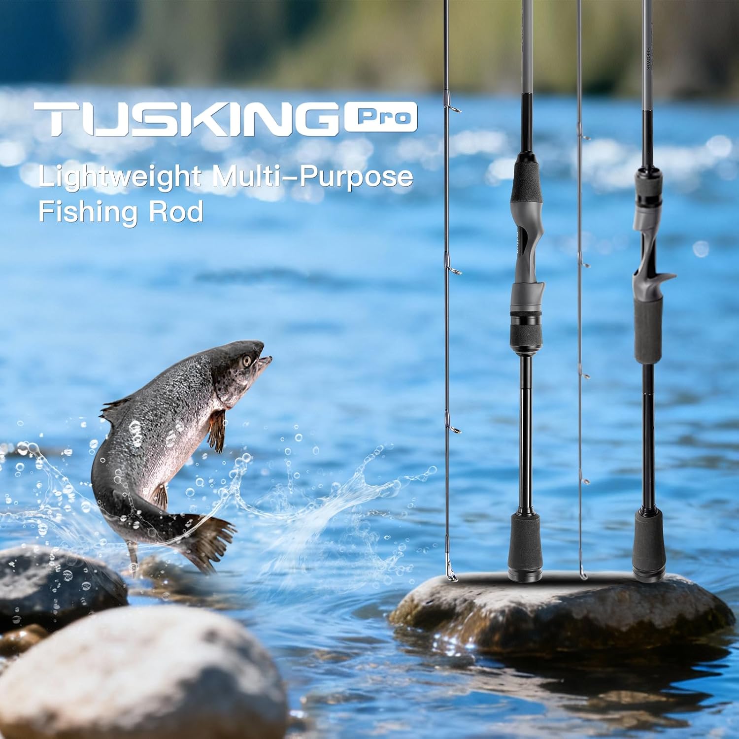 Tusking Pro All-Purpose Lightweight Casting&Spinning Fishing Rod Advanced Carbon Fiber Build, Ergonomic Reel Seat, Sensitive Tip for Freshwater and Saltwater Angling