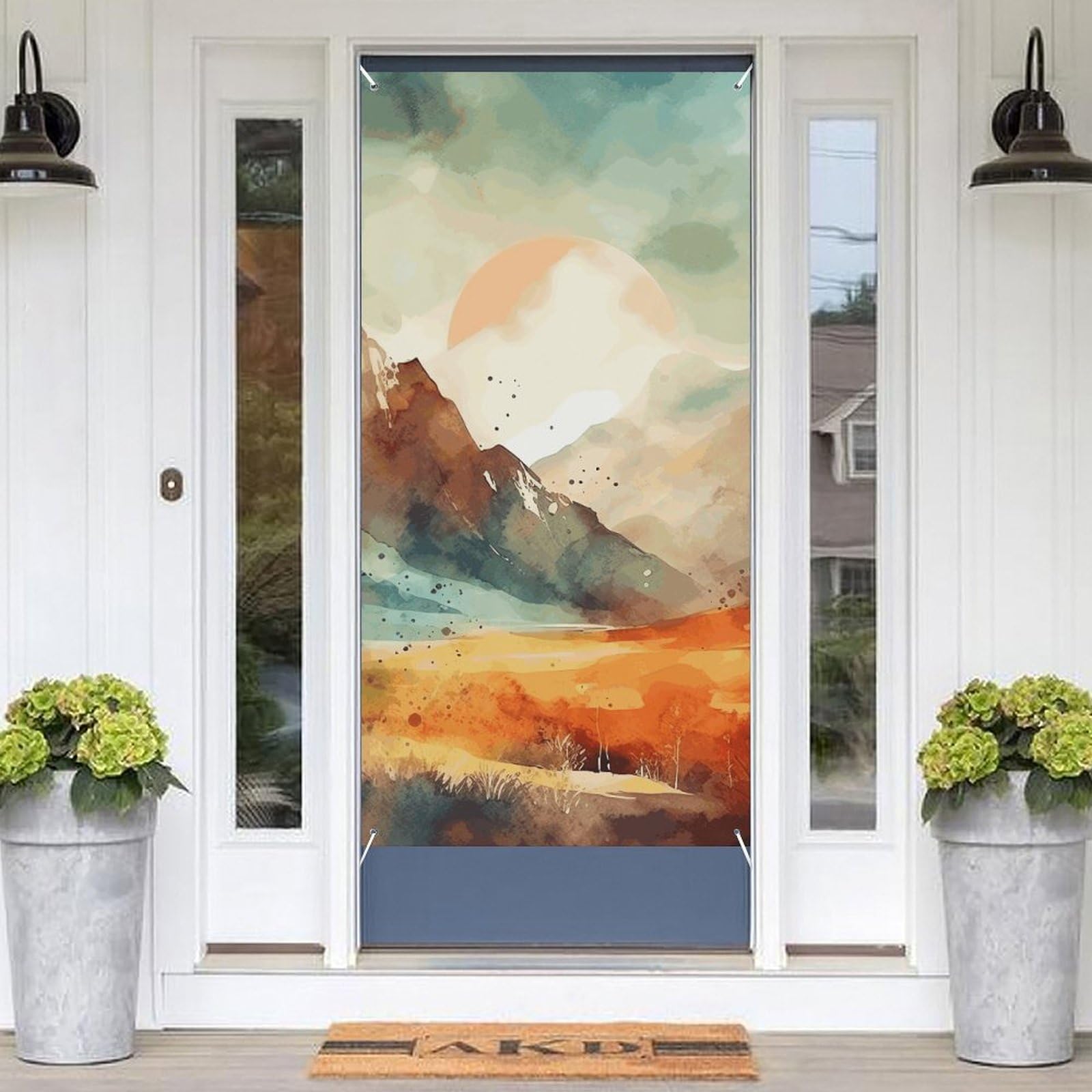 KLOPH Door Cover Decoration Welcome Door Banner Porch Sign Photo Background Doors Curtains for Doorway Privacy Window Curtain Mountains and Sun Porch Cover Indoor Outdoor Decor 70.9x35.4in